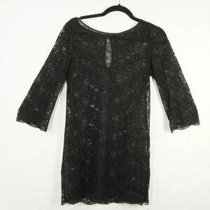 Laundry by Shelli Segal Boho Black Sheer Lace Long Sleeve Cover Dress